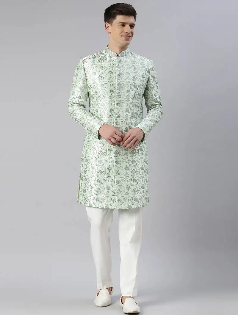Light green embroidered indowestern