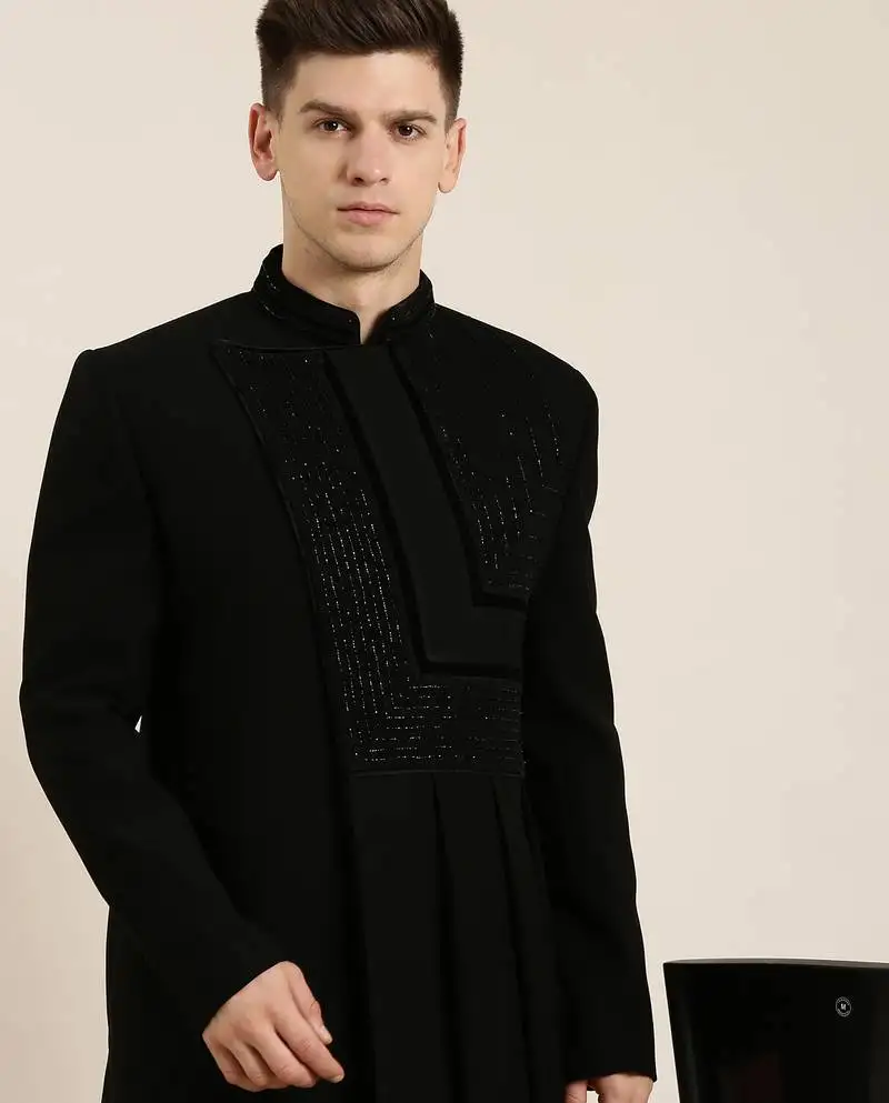 Black draped embroidered indowestern