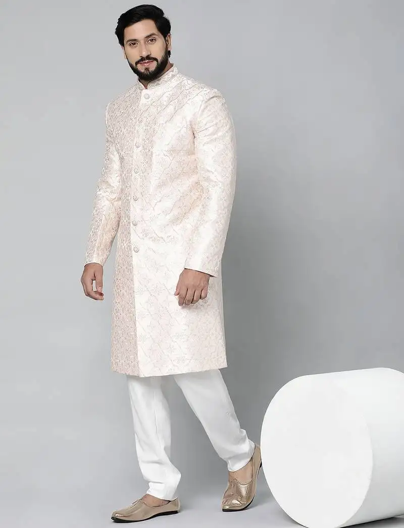 Baby pink embroidered achkan