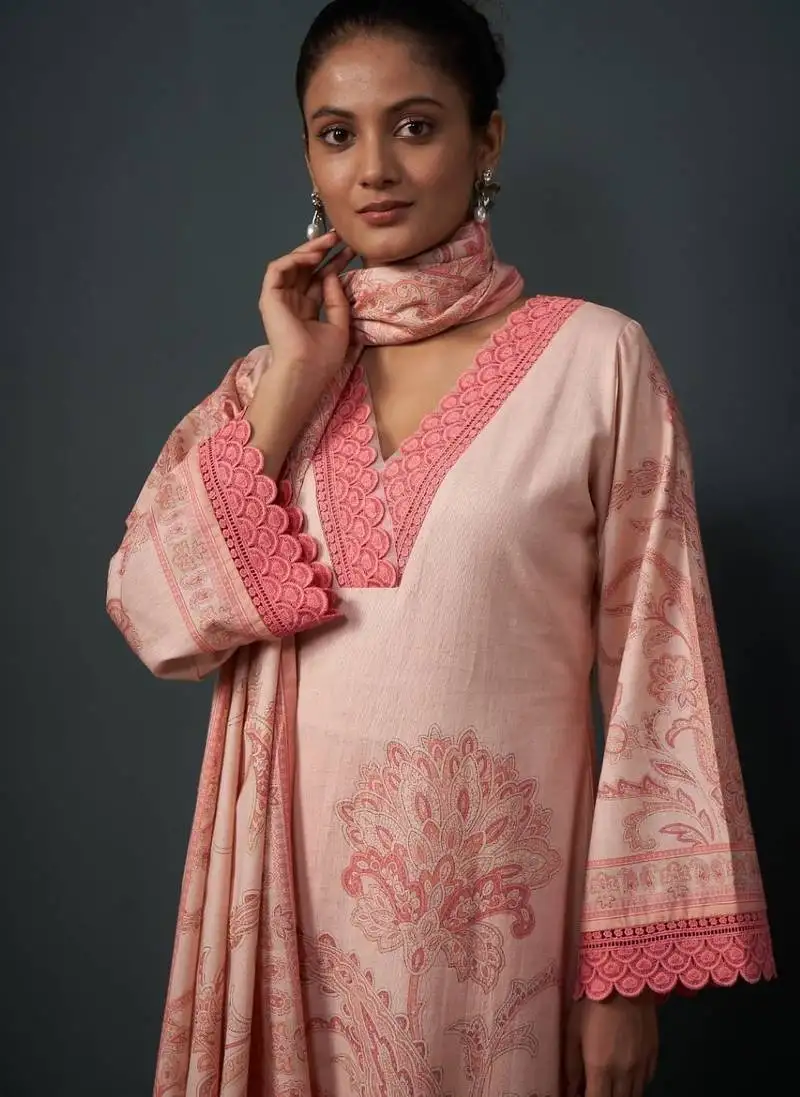 Eliza salmon cotton full embroidery lawn suit set