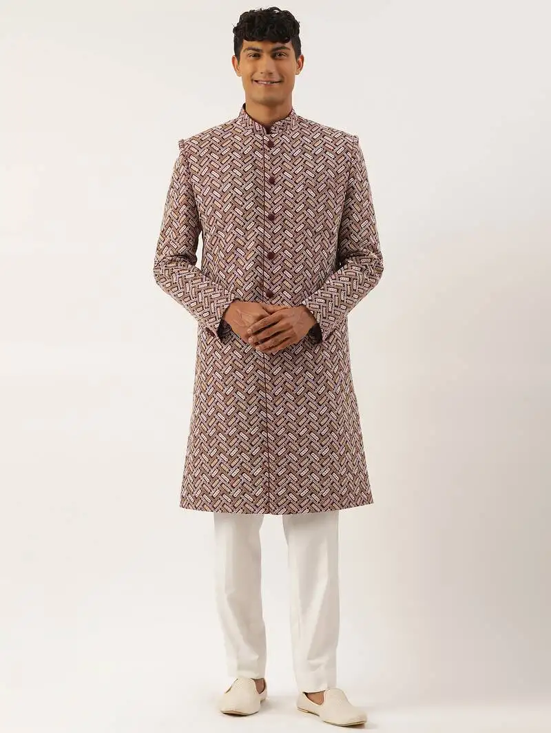 Wine chikankari embroidered indo