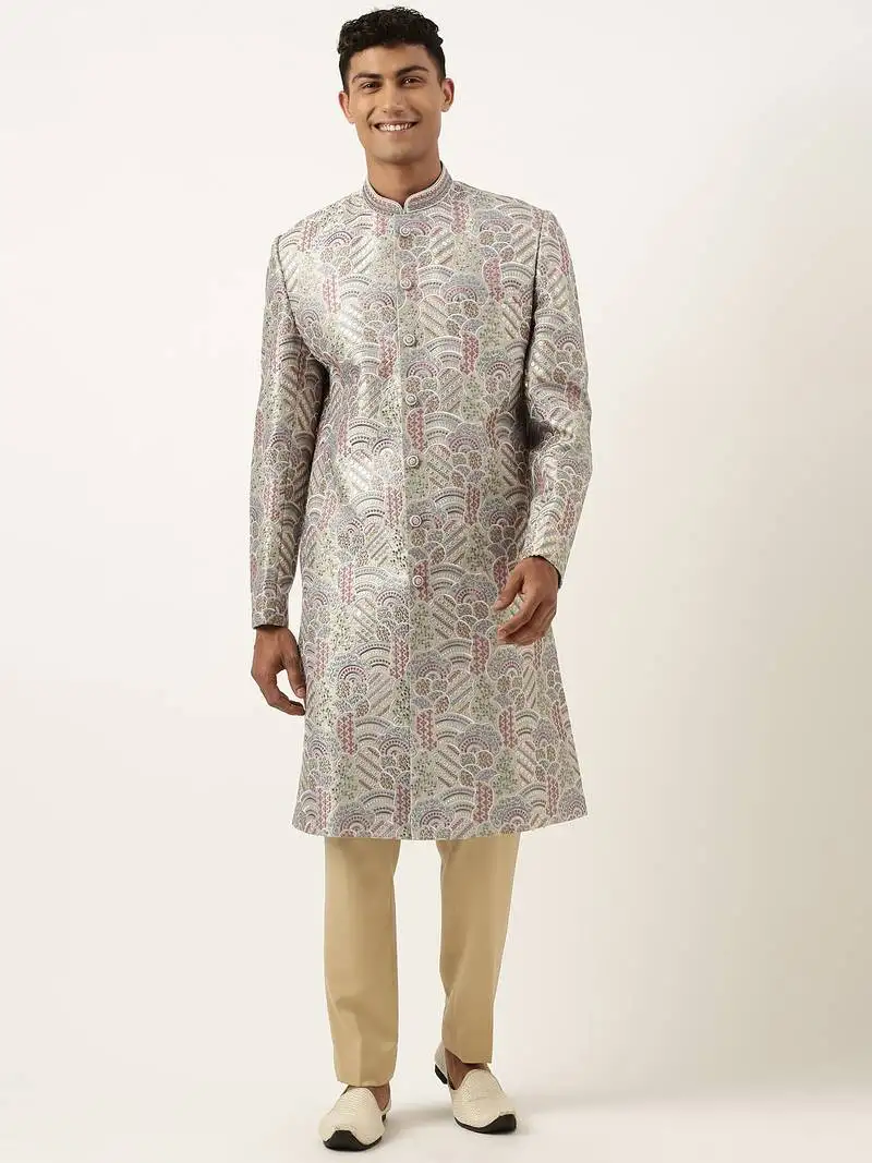 Grey embroidered indowestern