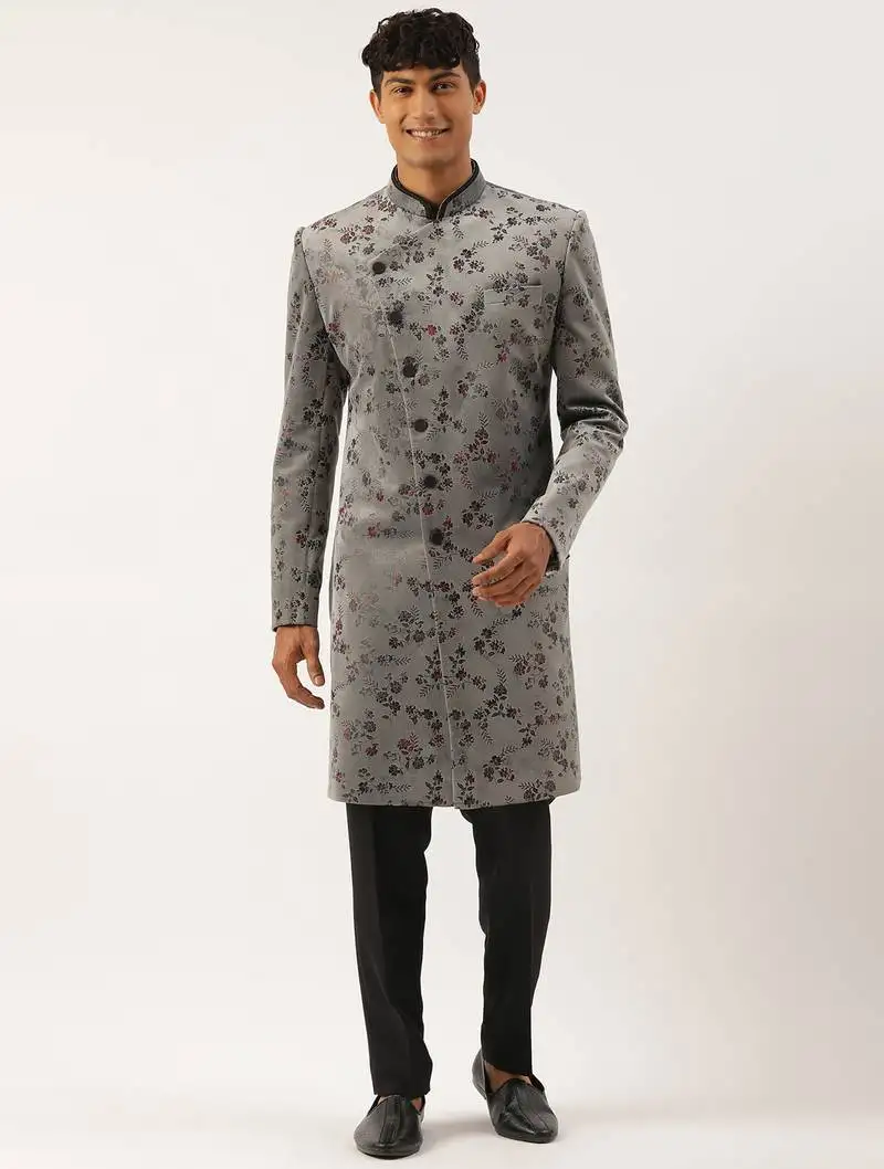 Grey printed angrakha indowestern
