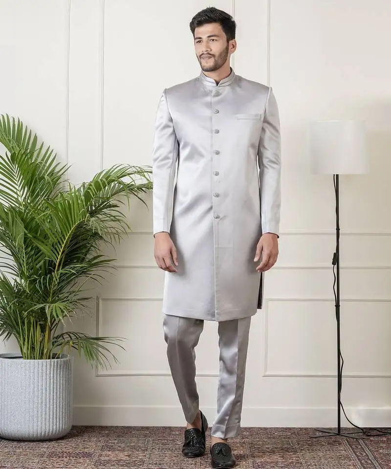 Steel grey classic indowestern