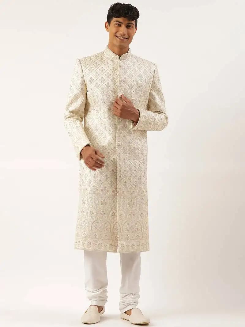 Cream embroidered sherwani