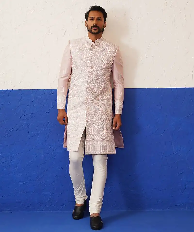 Pink heavy embroidery sherwani set