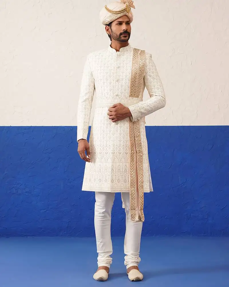 Cream heavy embroidery indo set