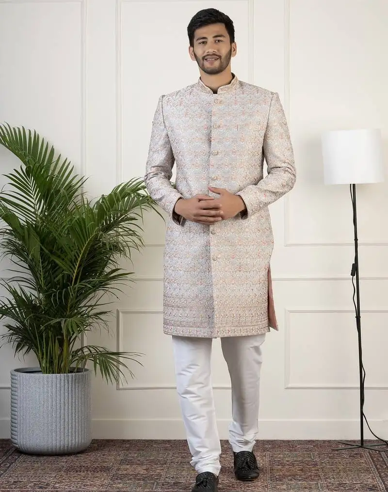 Grey embriodered indowestern