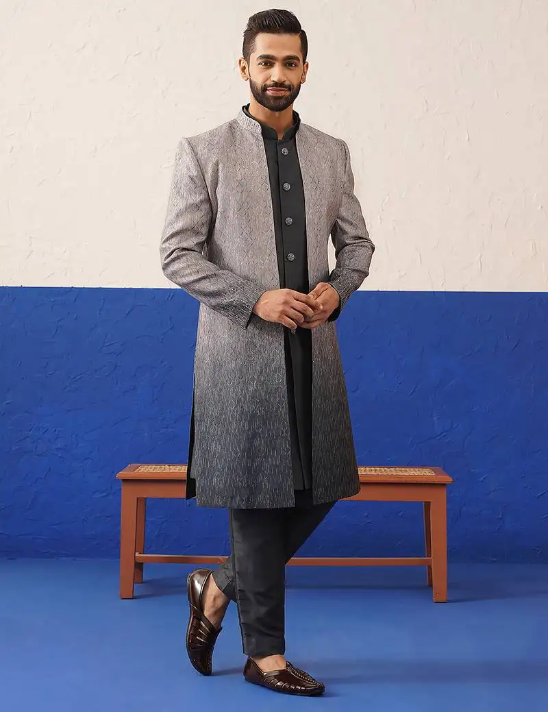 Grey gradient front open indo set