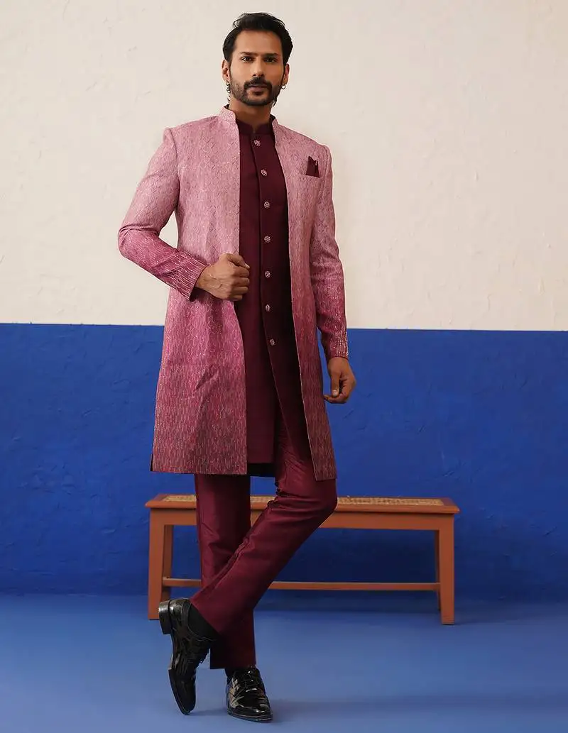 Pink gradient front open indo set