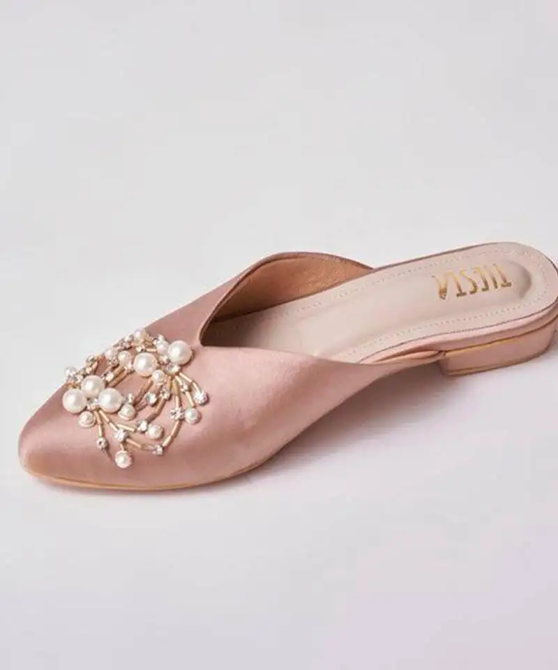 Pink woven leather mules