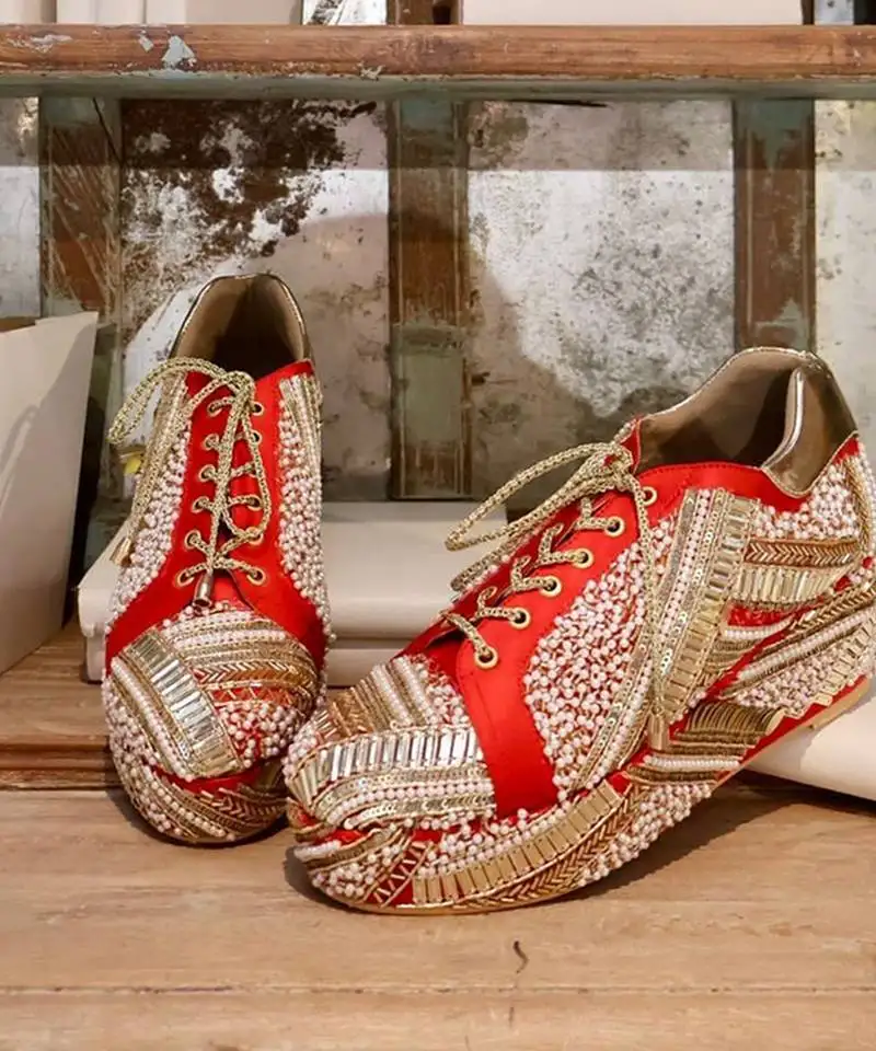 Multicolor woven leather wedges shoes