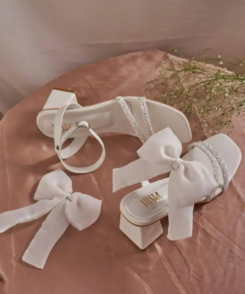 White woven leather heels