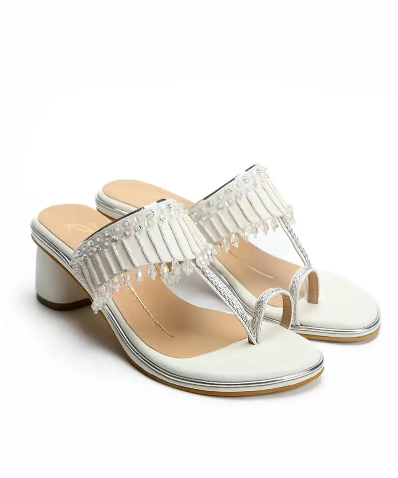 White leather block heels