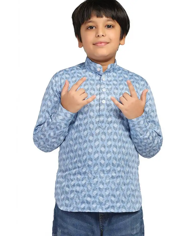 Blue boys printed kurta shirt