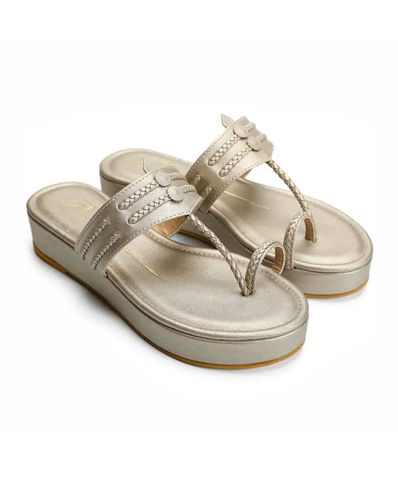 Gold leather platform wedge