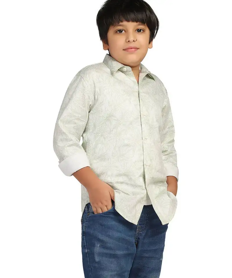 Boys green printed shirt