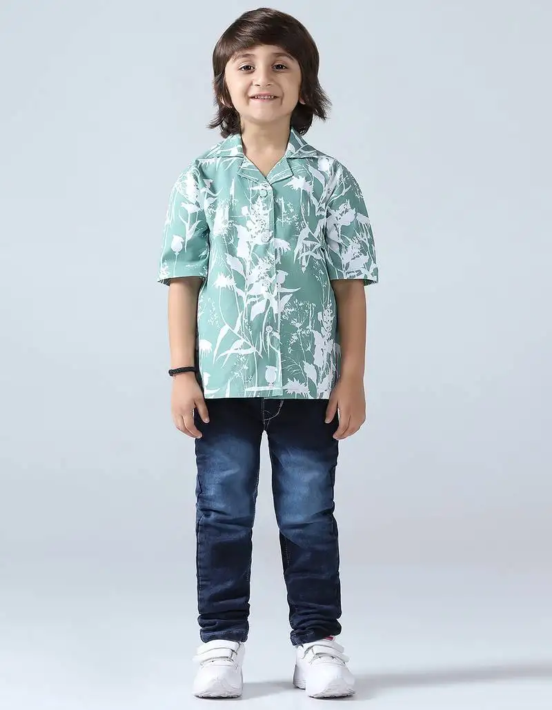 Green vibes boys abstract shirt