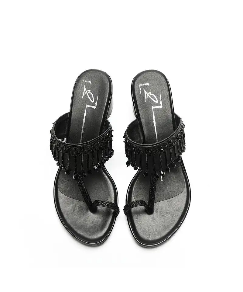 Black leather block heels