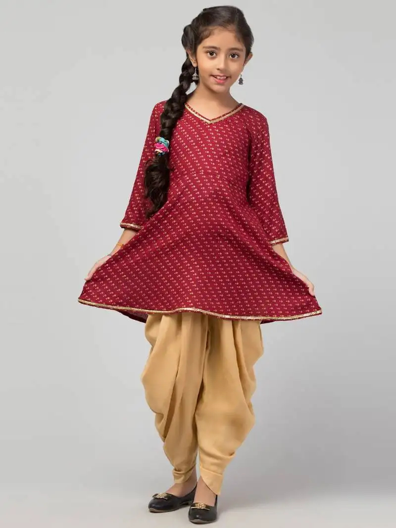 Maroon-beige two pieces set- dhoti shalwar and long top