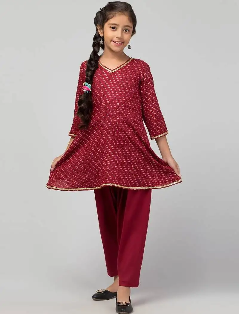 Maroon two pieces set- dhoti shalwar and long top
