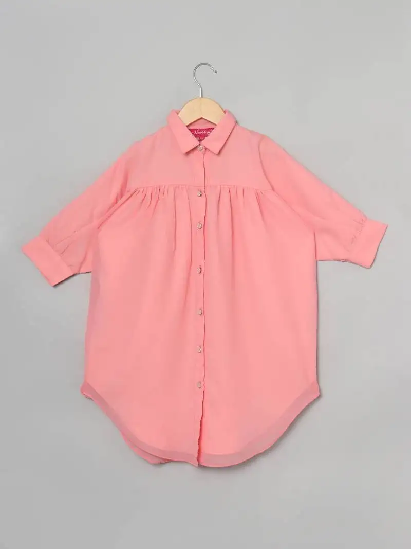 Pink loose fit tunic for girls in georgette fabric with lining