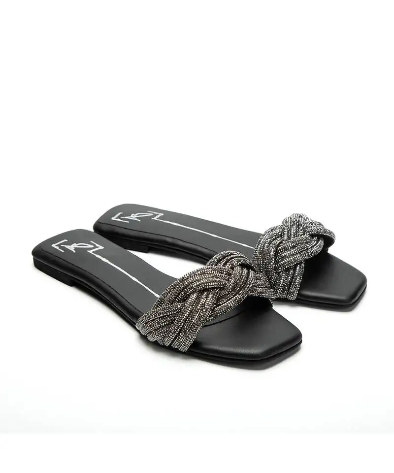 Black leather finish flats