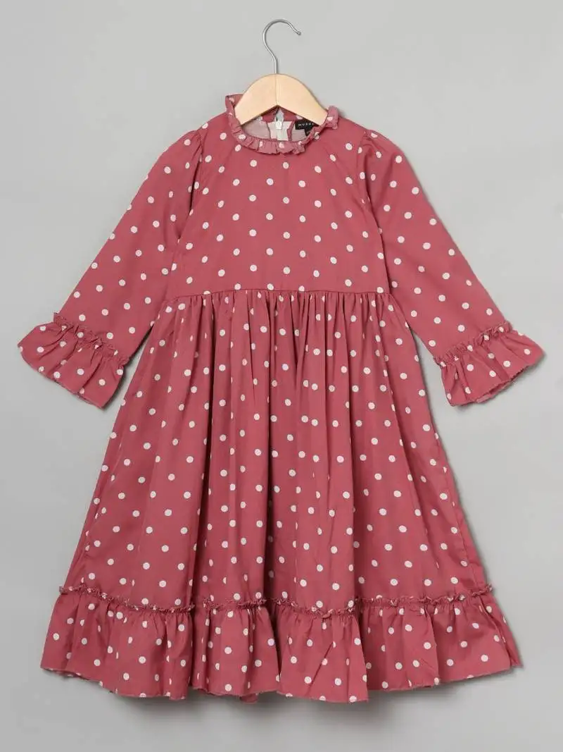 Rose pink-white designer frock for girls in crepe fabric