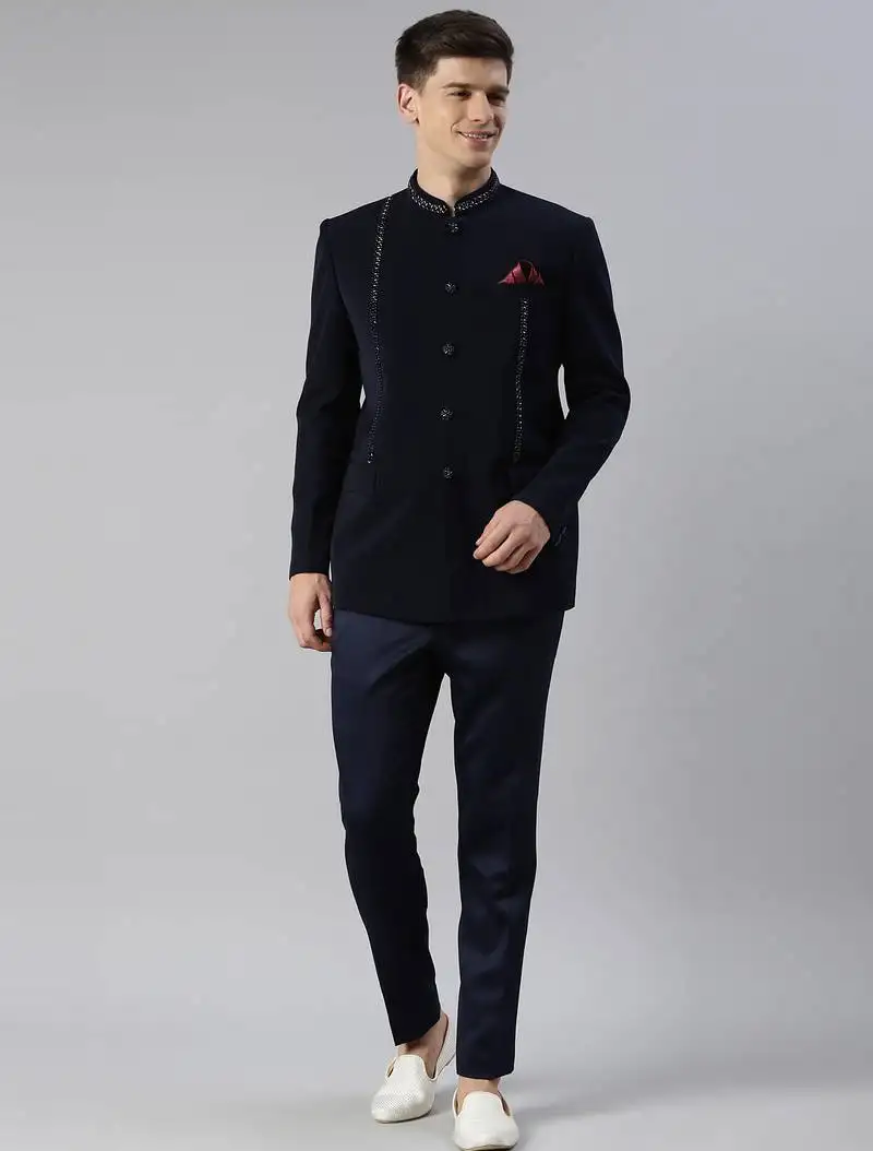 Navy embroidery bandhgala