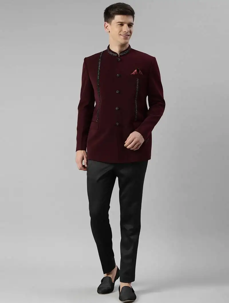 Maroon embroidery bandhgala