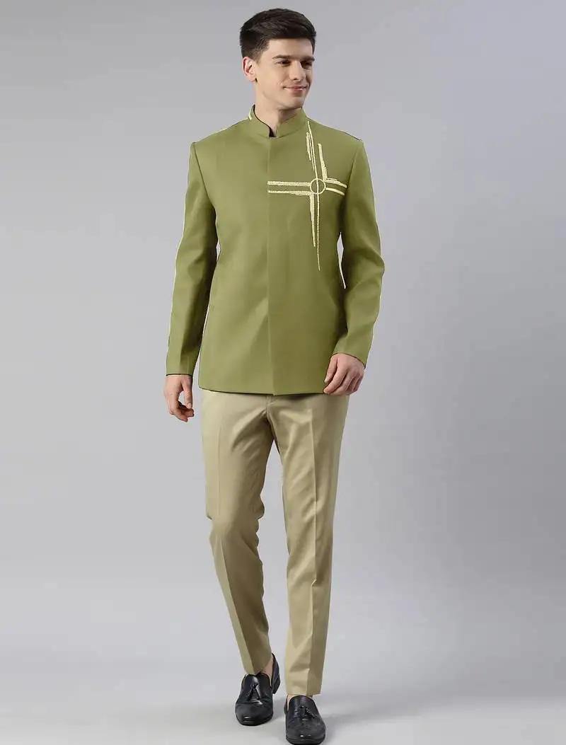 Green embroidered bandhgala