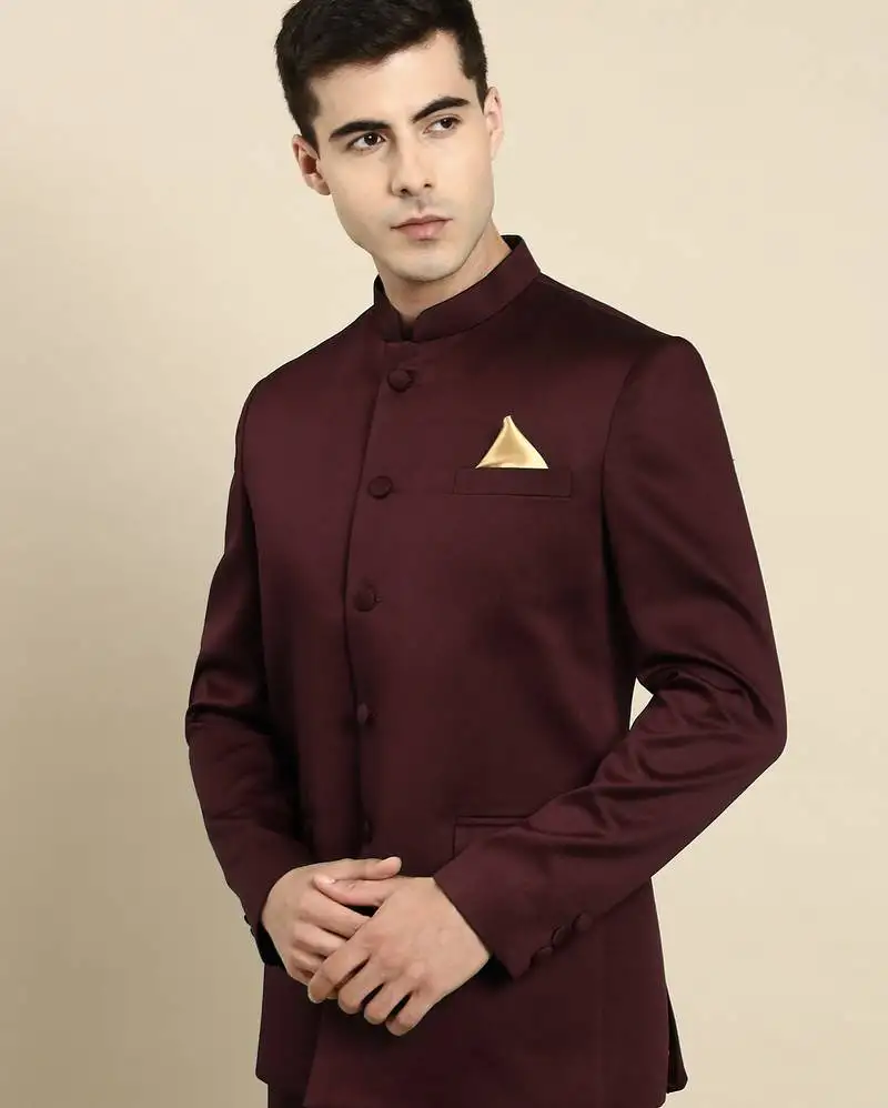 Wine bandhgala suit