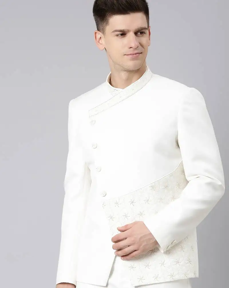 Off white overlap design bandhgala