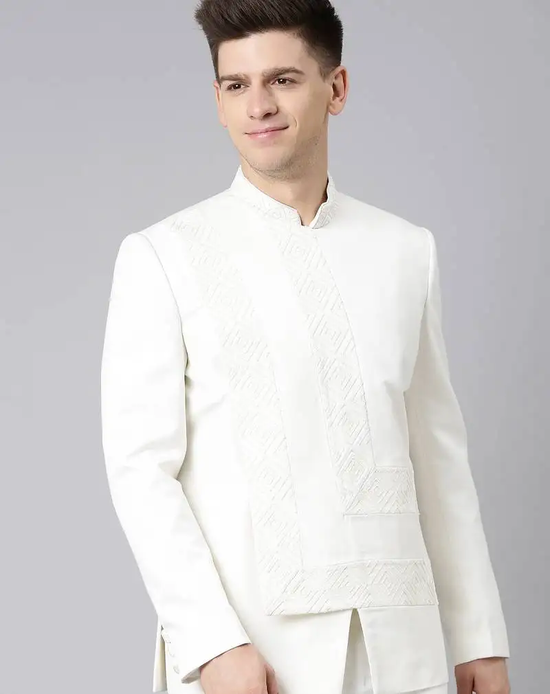 Offwhite angrakha geometrical bandhgala