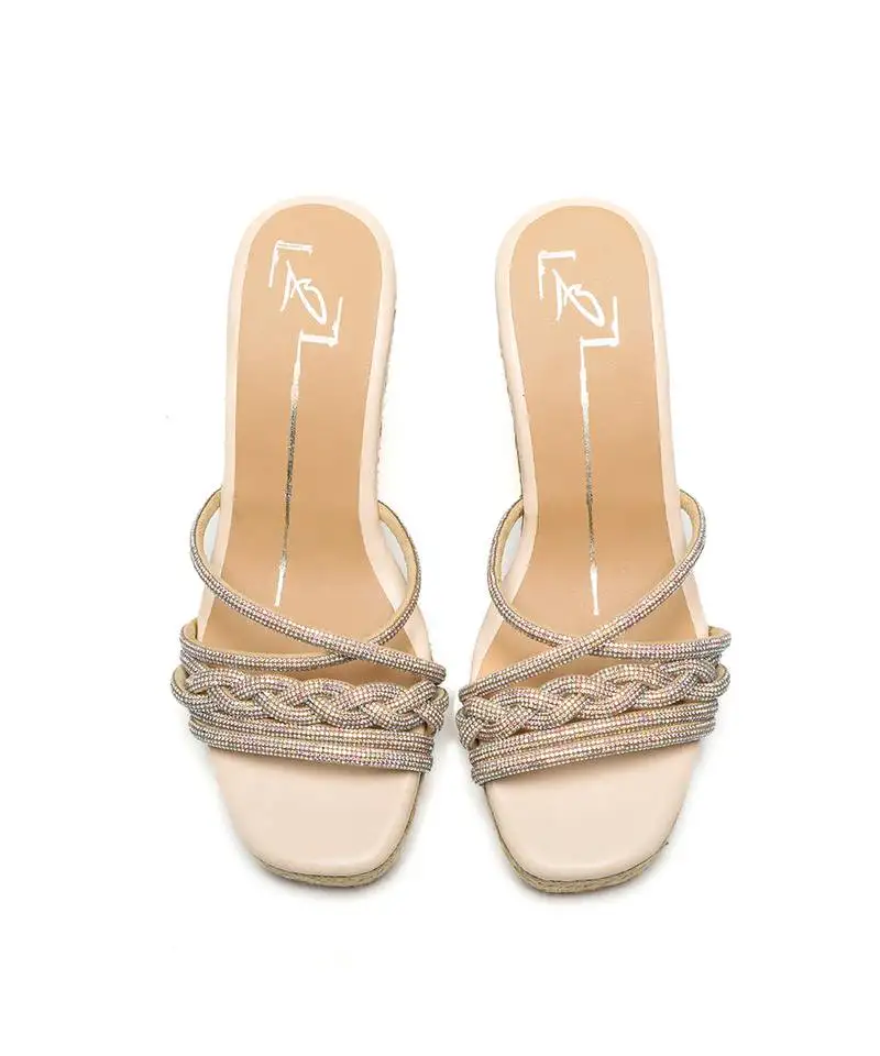 Beige leather finish wedges