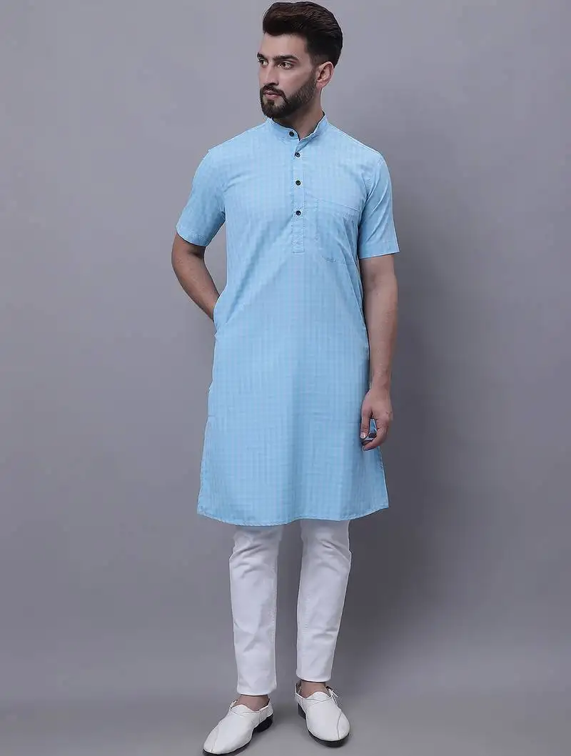 Pure cotton short sleeves kurta with band collar