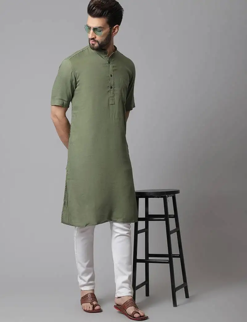 Pure cotton kurta with band collar