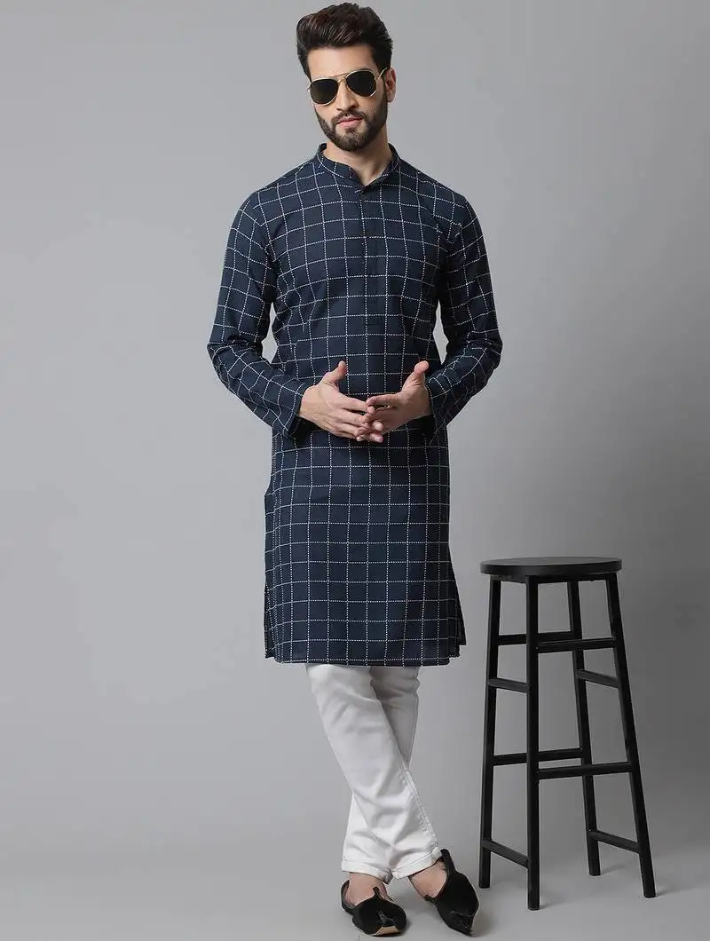 Solid kurta with band collar