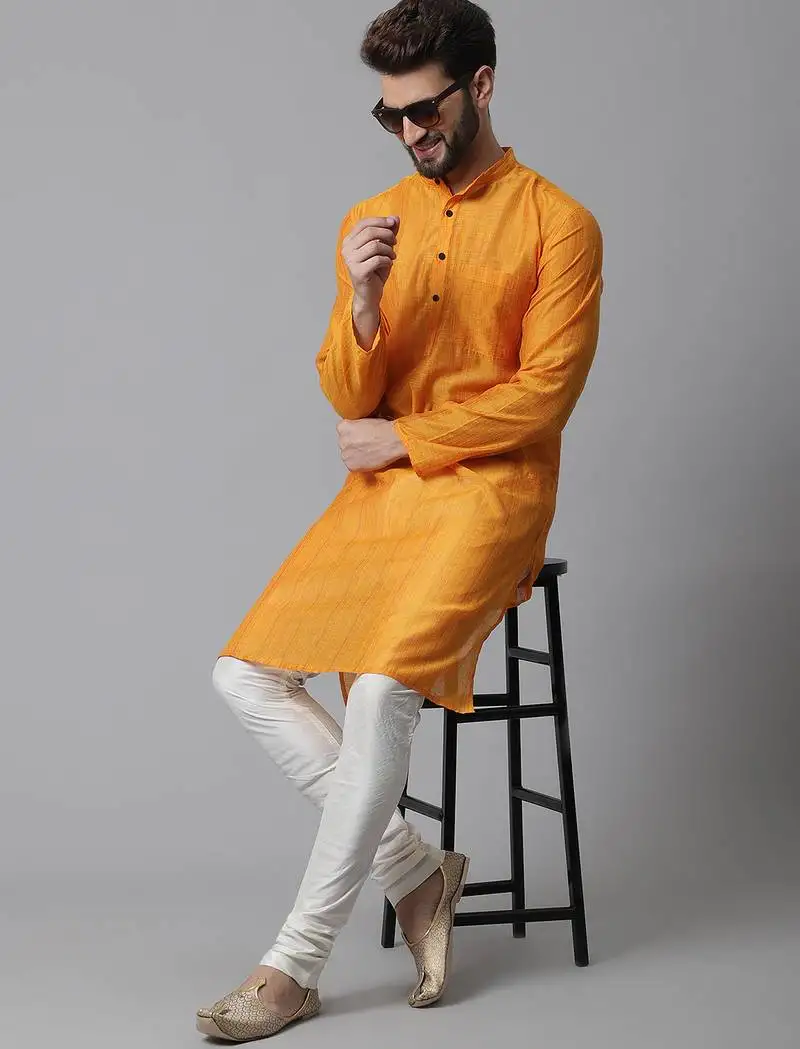 Check kurta with band collar