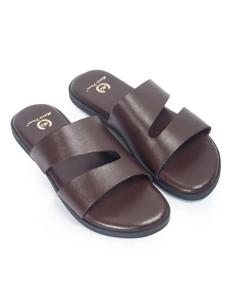 Brown solid leather flat