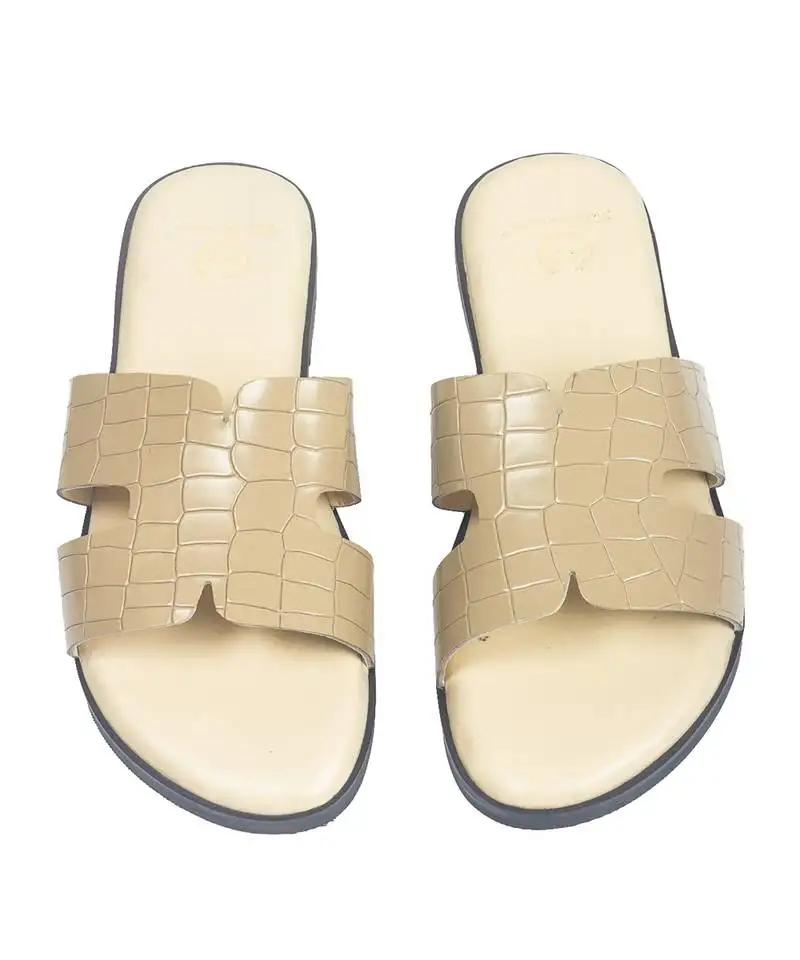 Beige solid leather flat