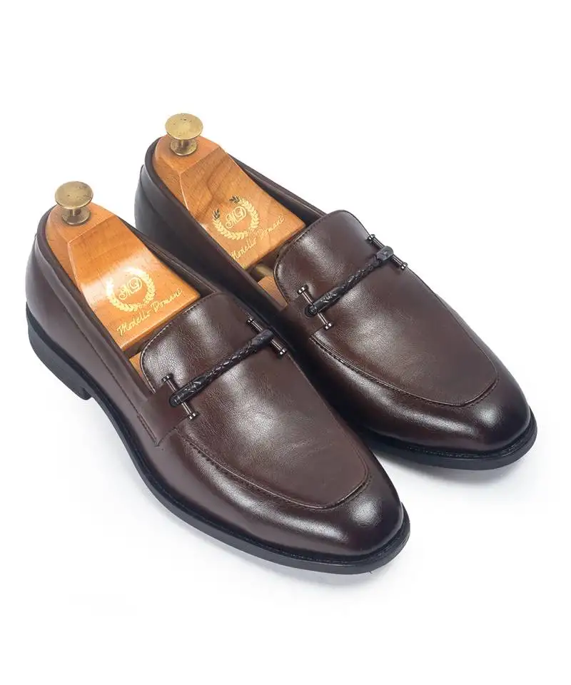 Brown solid synthetic leather men shoes