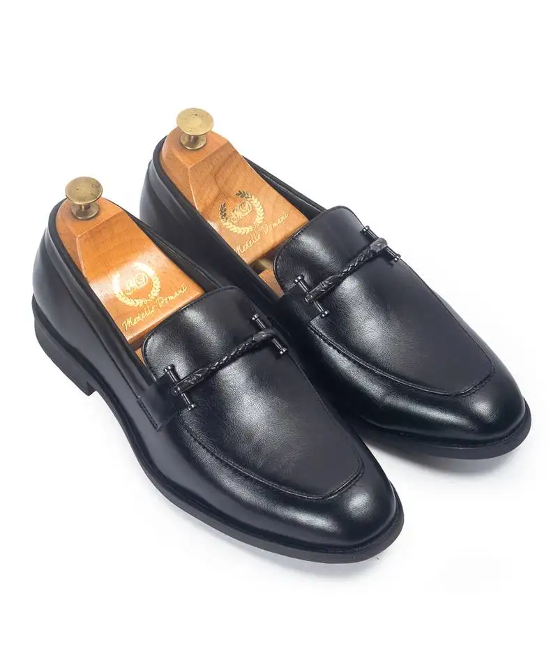 Black solid synthetic leather men shoes