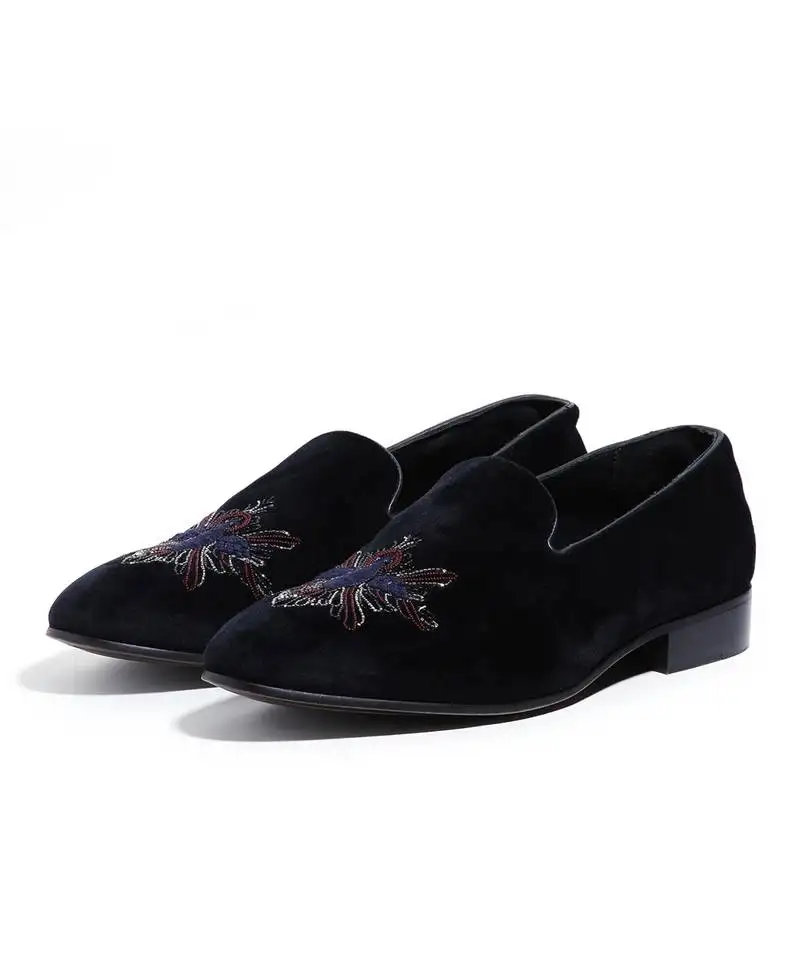 Navy blue woven velvet shoes