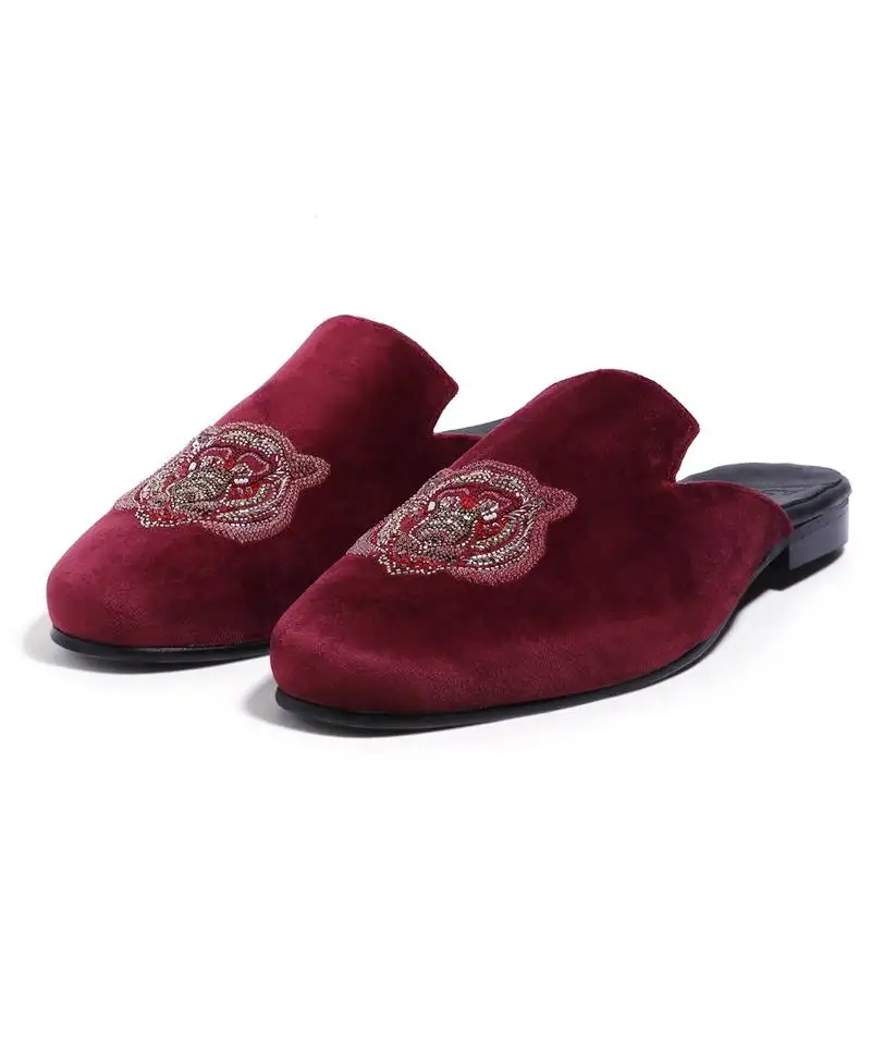 Red woven velvet mules