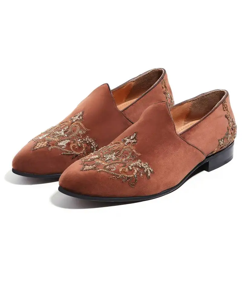 Tan woven velvet shoes
