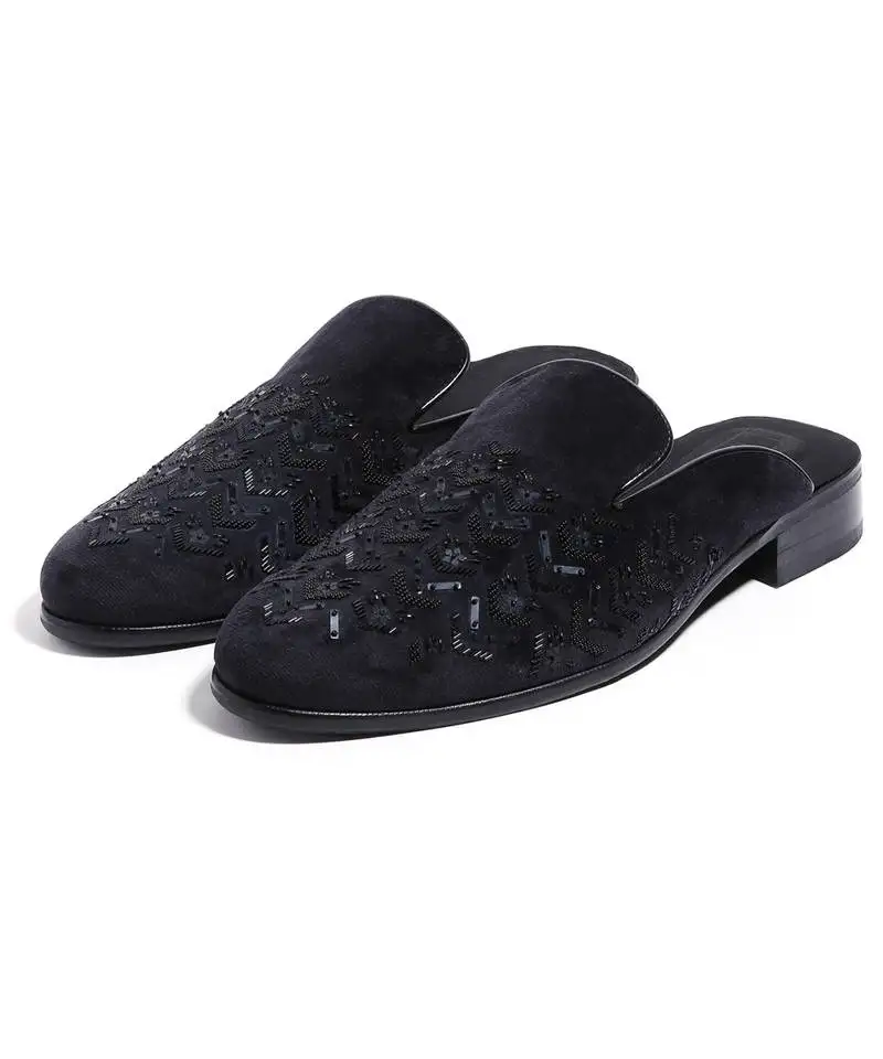 Black woven velvet mules