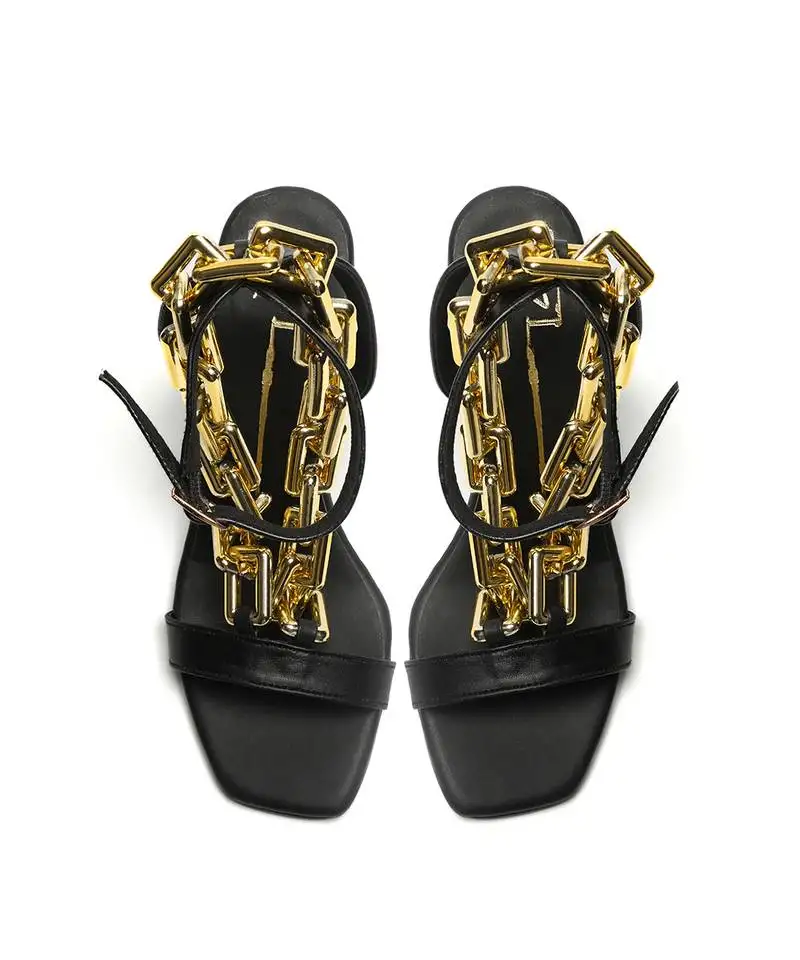 Black faux leather finish block heel