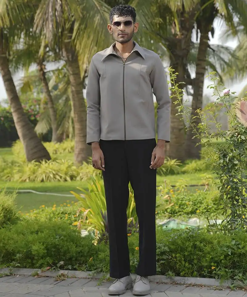 Brown lycra plain shacket