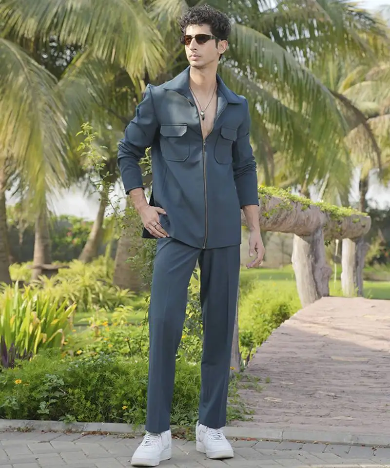 Green lycra plain shacket